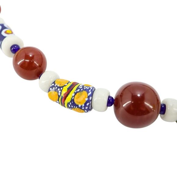Boho Tribal Artisan Necklace Krobo Bead Carnelian Lapis Lazuli Jade Lampwork 21" - Picture 4 of 7